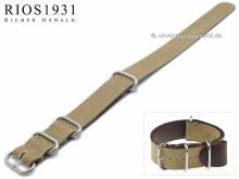 Uhrenarmband NATO Sofia 18mm hellbraun Canvas/Leder Vintage-Look Durchzugsband von RIOS