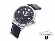 Automatic watch stainless steel silver face black leather strap from RIEDENSCHILD (*RS*HU*)