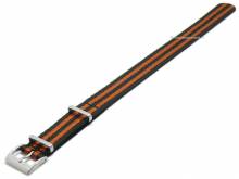Uhrenarmband 21mm schwarz Nylon (Seatbelt) orange Streifen einlagiges Durchzugsband im NATO-Style
