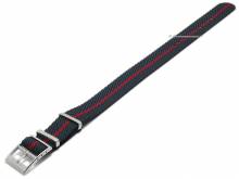 Uhrenarmband 20mm dunkelblau Nylon roter Streifen Durchzugsband NATO-Style