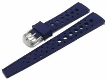 Uhrenarmband 18mm dunkelblau Silikon Retro Racing-Look mit EASY-CLICK Stegen (Schließenanstoß 14 mm)