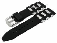 Uhrenarmband 26mm schwarz/silberfarben Silikon/Metall passend für INVICTA u.a. Uhren (Schließenanstoß 24 mm)
