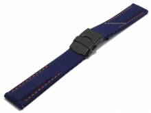 Uhrenarmband 18mm mittelblau Silikon orange Naht mit schwarzer Faltschließe EASY-CLICK Stege (Schließenanstoß 16 mm)