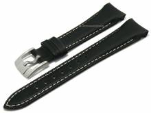 Uhrenarmband XL 20mm schwarz Leder glatt helle Naht mit Rundanstoß pass. für ROLEX u.a. (Schließenanstoß 16 mm)