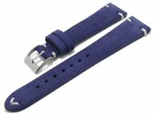 Uhrenarmband XS 18mm dunkelblau Leder velourartig helle Naht mit Schnellwechselstegen (Schließenanstoß 16 mm)