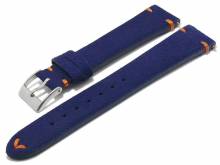 Uhrenarmband 18mm dunkelblau Leder velourartig orange Naht mit Schnellwechselstegen (Schließenanstoß 16 mm)