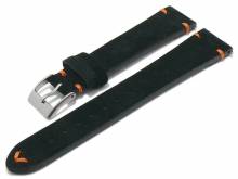 Uhrenarmband 19mm schwarz Leder velourartig orange Naht mit Schnellwechselstegen (Schließenanstoß 16 mm)