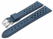 Uhrenarmband XL 18mm mittelblau Leder Racing-Look mit Schnellwechselstegen (Schließenanstoß 16 mm)