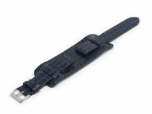 Uhrenarmband 19mm schwarz Leder Alligator-Prägung mit Lederunterlage (Schließenanstoß 16 mm)
