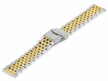 Watch strap 20mm dual tone silver/golden stainless steel solid partly polished with security clasp