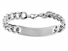 Schmuck-Armband Edelstahl Flachpanzerkette silberfarben robust Identplatte mit Struktur - Bandlänge ca. 22cm