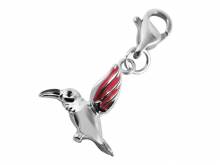 Dekorativer Charm-Anhänger Colibri silber/rot Edelstahl mit Karabinerhaken 