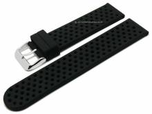 Watch strap 22mm black silicone perforated smooth matt by STAILER (width of buckle 22 mm)