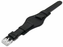 Uhrenarmband Aviator Pad 20mm schwarz Leder mit Lederunterlage & EASY-CLICK von STAILER (Schließenanstoß 16 mm)