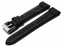 Watch strap 24mm black leather alligator grain light stitching by STAILER (width of buckle 22 mm)