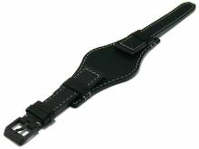 Uhrband Aviator New Pad 20mm schwarz Leder Lederunterlage graue Naht mit EASY-CLICK von STAILER (Schließe 16 mm)