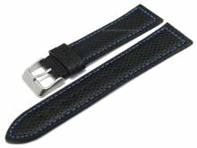 Original Ersatz-Uhrenarmband 22mm schwarz Leder perforiert blaue Naht von s.Oliver 