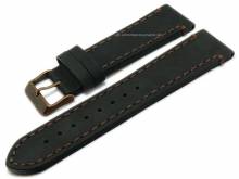 Original Ersatz-Uhrenarmband 22mm schwarz Leder glatt matt braune Naht von s.Oliver 