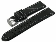 Original Ersatz-Uhrenarmband 22mm schwarz Leder glatt matt graue Naht von s.Oliver 