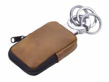 Schlüsseletui CLEAN CLICK braun mit kleiner Tasche für Kleingeld, Maske, APPLE AirTag etc. & 3 Schlüsselringen
