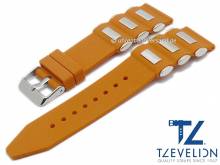 Watch strap 22mm orange/silver silicone matt with stainless steel inserts by TZEVELION (width of buckle 20 mm)