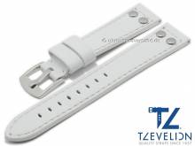Watch strap 20mm white leather aviator look with rivets stitched by TZEVELION (width of buckle 18 mm)