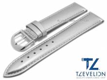 Watch strap 22mm silver leather smooth metallic effect stitched by TZEVELION (width of buckle 20 mm)