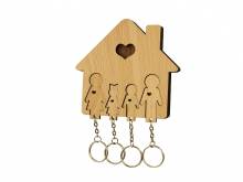 Schlüsselbrett mit 4 Schlüsselanhängern - Familie mit Tochter & Sohn aus Holz