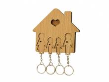 Schlüsselbrett mit 4 Schlüsselanhängern - Familie mit Söhnen aus Holz