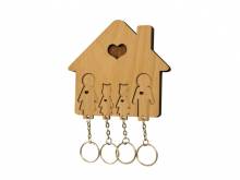 Schlüsselbrett mit 4 Schlüsselanhängern - Familie mit Töchtern aus Holz