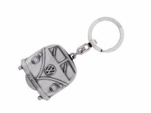 Schlüsselanhänger VW T1 BUS - ANTIK Metall antiksilberfarben mit Einkaufswagenchip in Geschenkdose Brisa