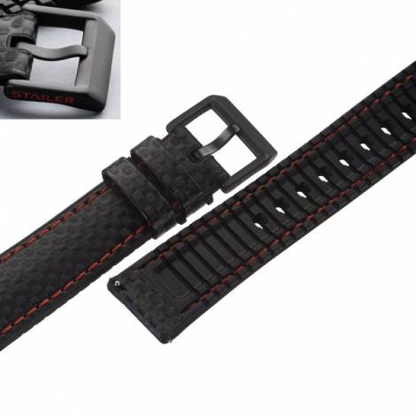 Hybrid-strap -Max Endurance Sport- 22mm black carbon/silicone red stitched easy click STAILER (width of buckle 20 mm) - Bild vergrern 