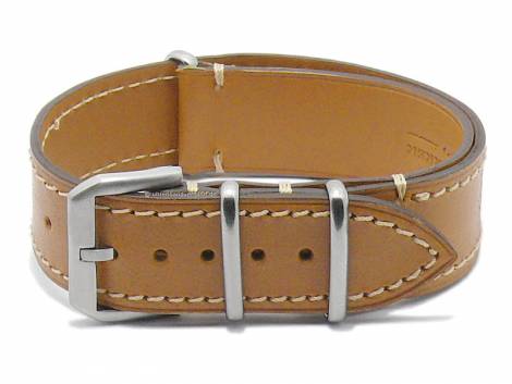 Watch strap -NATO Vachetta- 20mm light brown leather light stitching one piece strap by ATELIER FERRER CHANNEL - Bild vergrern 