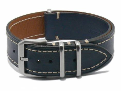 Watch strap -NATO Vachetta- 22mm dark blue leather light stitching one piece strap by ATELIER FERRER CHANNEL - Bild vergr��ern 