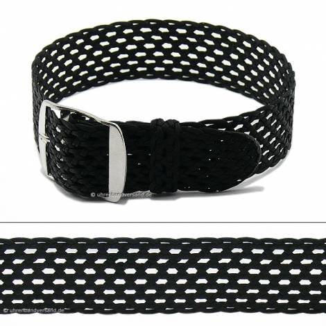 Watch strap 18mm black perlon/textile one piece strap network structure - Bild vergr��ern 