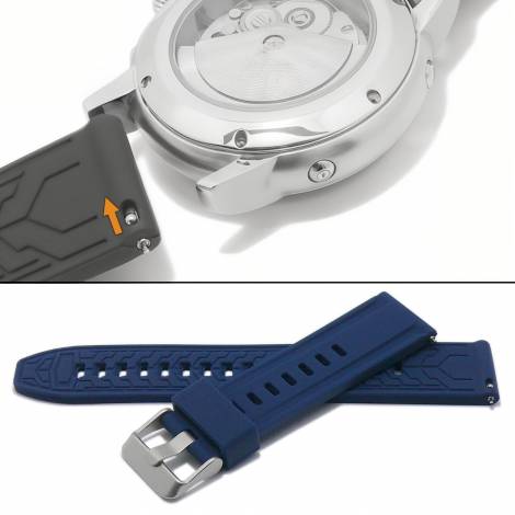 Basic-watch strap EASY-CLICK 22mm dark blue silicone with easy change spring bars (width of buckle 21 mm) - Bild vergr��ern 