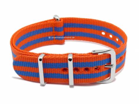 Basic watch strap 18mm orange nylon light blue stripes double layered one piece strap in NATO-style - Bild vergrern 