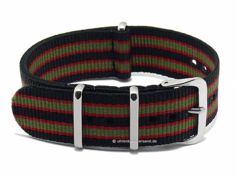 Basic watch strap 20mm black/red/green nylon double layered one piece strap in NATO-style - Bild vergr��ern 