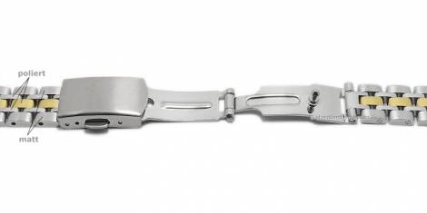 Watch strap 14mm dual tone stainless steel solid partly polished with clasp - Bild vergrern 