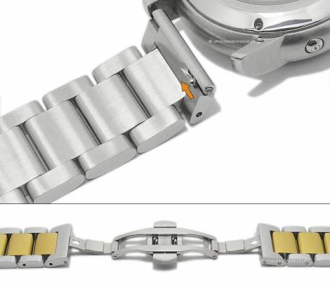 Watch strap 22mm dual tone stainless steel solid polished with clasp & EASY-CLICK - Bild vergrern 
