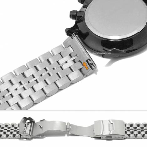 Watch strap 22mm silver stainless steel solid polished clasp with EASY-CLICK - Bild vergrern 