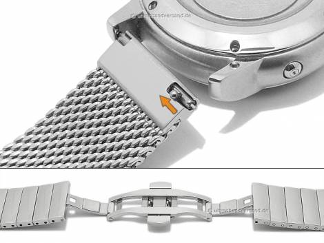 Watch strap 24mm silver mesh medium structure with EASY-CLICK spring bars butterfly clasp - Bild vergrern 
