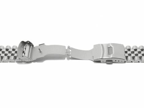 Watch strap 22mm silver stainless steel solid partly polished curved ends with clasp - Bild vergrern 