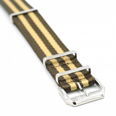 Watch strap -Arboga- 20mm brown nylon/textile in NATO beige stripes style one piece strap SVEA-Strap by HAGLUND - Bild vergr��ern 