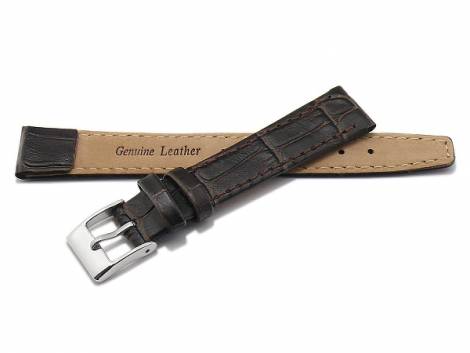 Watch strap 12mm clip lug attachment dark brown leather alligator grain stitched (width of buckle 10 mm) - Bild vergr��ern 