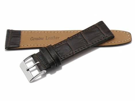 Watch strap 18mm clip lug attachment dark brown leather alligator grain stitched (width of buckle 16 mm) - Bild vergr��ern 