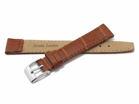 Watch strap 14mm clip lug attachment light brown leather alligator grain stitched (width of buckle 12 mm) - Bild vergr��ern 