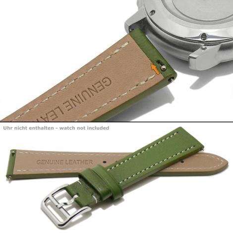 Watch strap -Boissy- 22mm green leather EASY-CLICK spring bars grained light stitching (width of buckle 18 mm) - Bild vergr��ern 