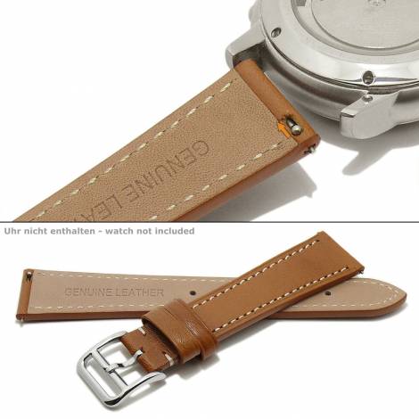 Watch strap -Boissy- 18mm light brown leather EASY-CLICK spring bars grained light stitching (width of buckle 14 mm) - Bild vergr��ern 