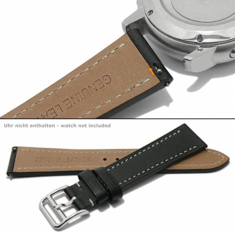 Watch strap -Boissy- 18mm black leather EASY-CLICK spring bars grained light stitching (width of buckle 14 mm) - Bild vergr��ern 